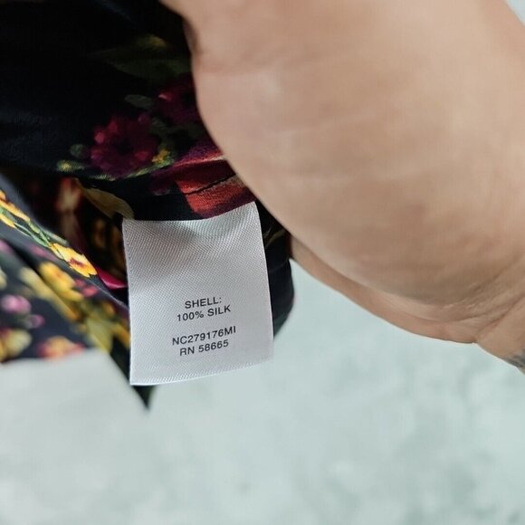 Nordstrom Collection Shirt Womens Size S 100% Silk Black Floral Button-Up Tunic - Picture 6 of 7